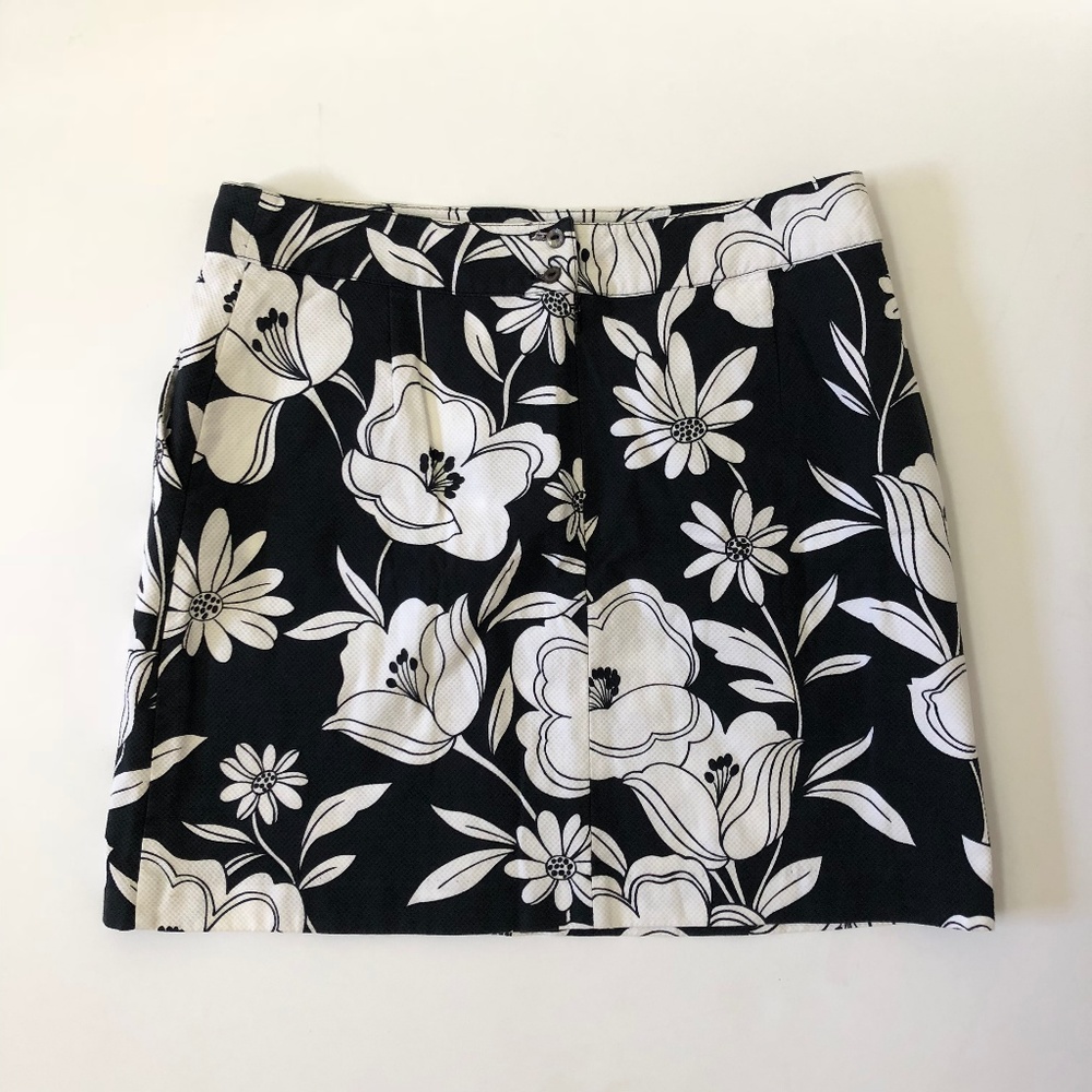 Tori Richard Skirt Black White Flowers Floral